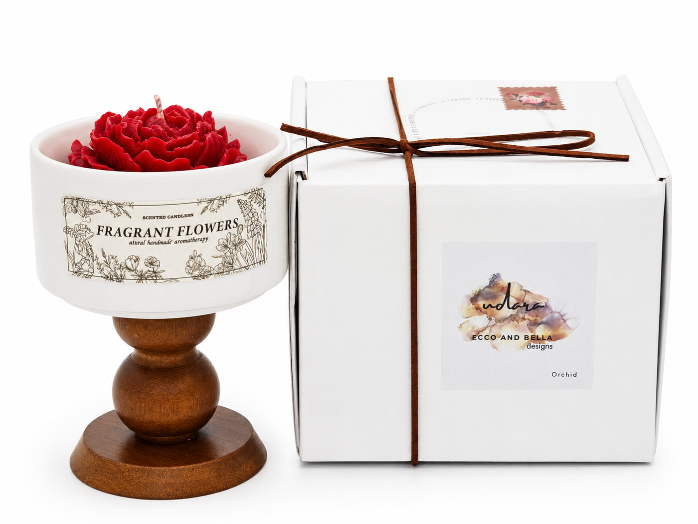 Udara Wood & Porcelain Scented Candle - Red Orchid