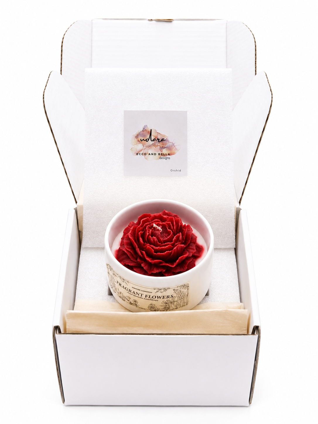 Udara Wood & Porcelain Scented Candle - Red Orchid