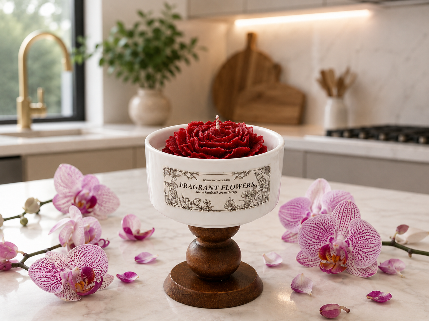 Udara Wood & Porcelain Scented Candle - Red Orchid