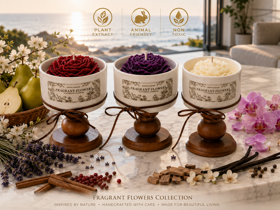 Udara Wood & Porcelain Scented Candle - Red Orchid